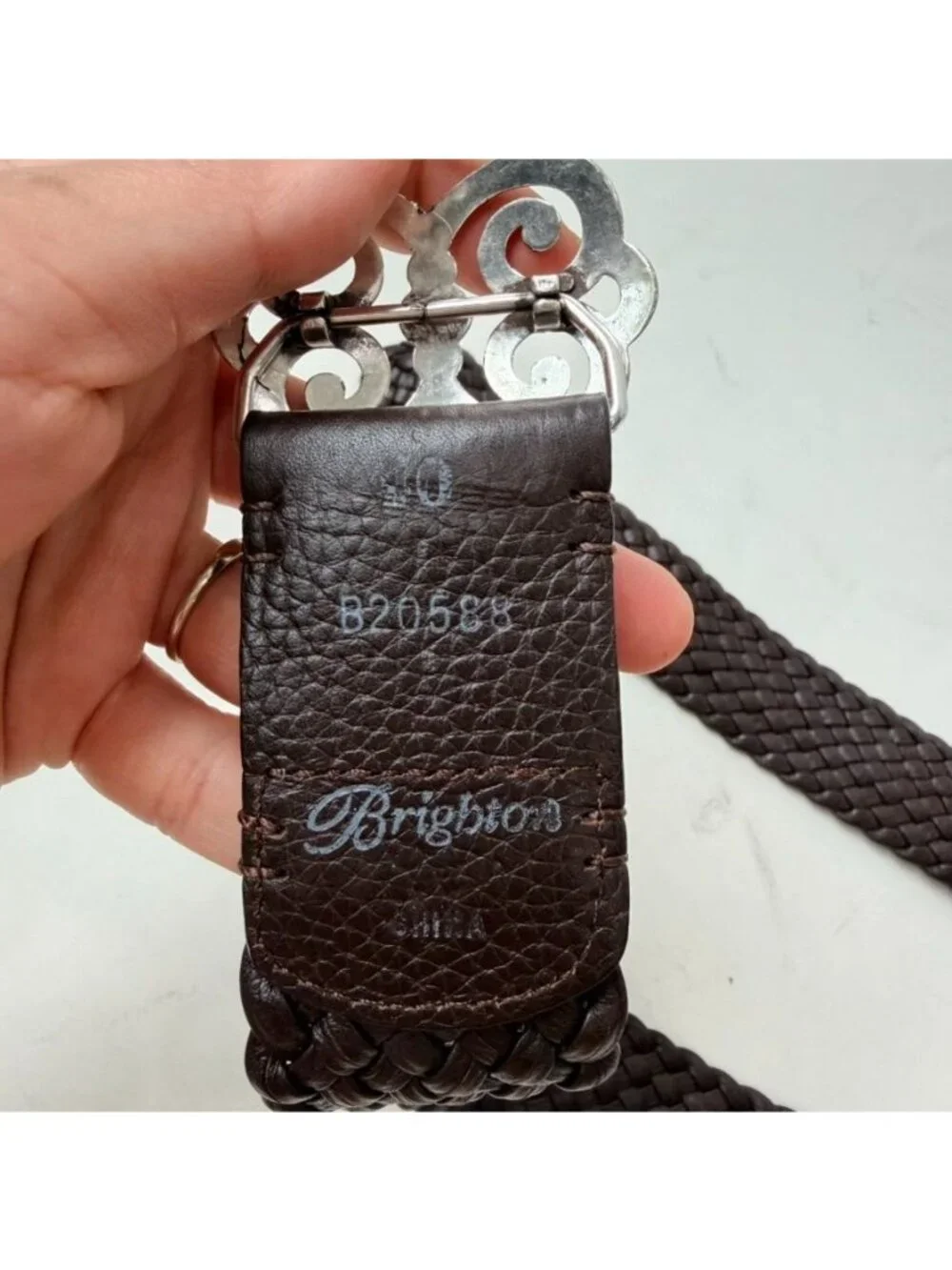 Brighton Braided Leather Belt Brown Silver Scroll Buckle Women's Size 40
